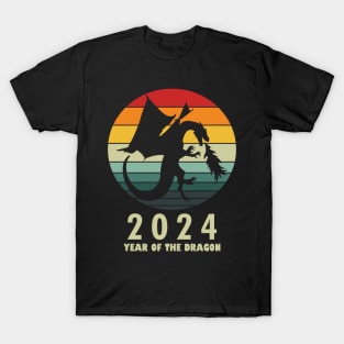 New Year 2024 Year Of The Dragon Retro Vintage Lunar New Year T-Shirt